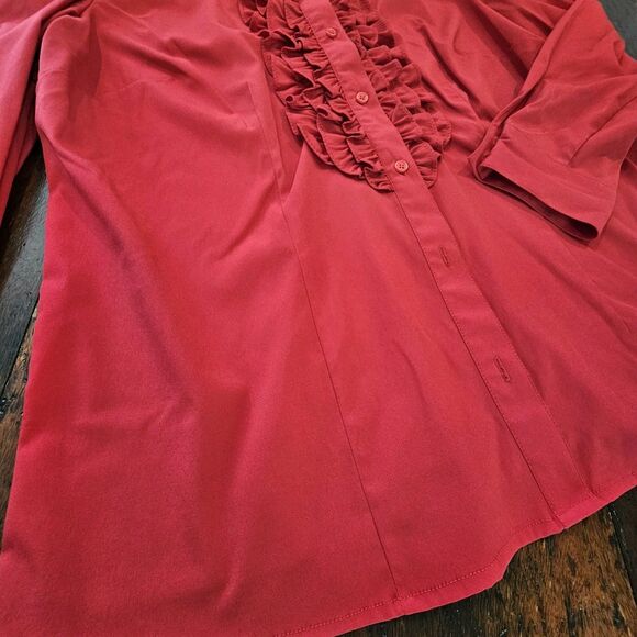 STYLE & CO red ruffle blouse 16 holiday top long sleeve collared workwear office - Picture 6 of 9